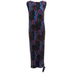 Issey Miyake Sleeveless Navy Blue Printed Silk Pleated Dress, Spring 2007
