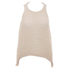 Chanel Cream Silk Blend Open Knit Top With Pearl Embellishments, Spring 2009