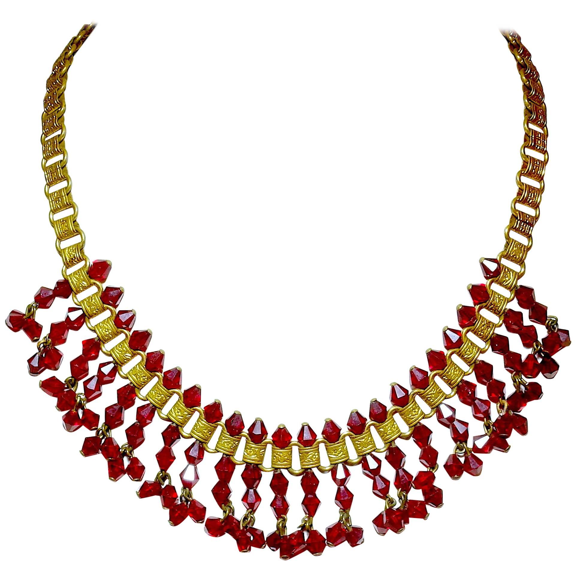 Czech Vintage Red Drop Necklace, 1930s 