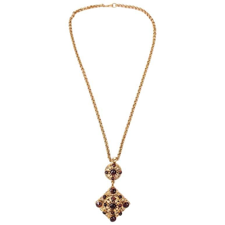 MARGUERITE DE VALOIS Couture Long Necklace in Golden Metal and Molten Glass