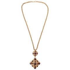 MARGUERITE DE VALOIS Couture Long Necklace in Golden Metal and Molten Glass