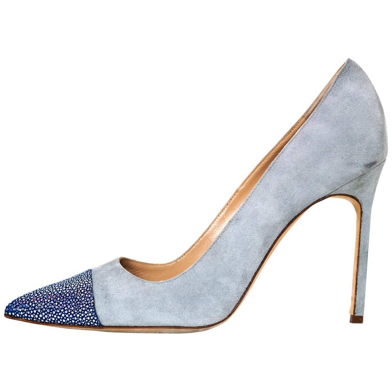 Manolo Blahnik Light Blue Suede Cap-Toe Pumps Sz 39 with DB at 1stdibs