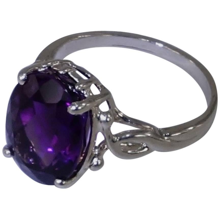 AJD Lovely Oval Amethyst Set in Sterling Silver Ring   February Birthstone