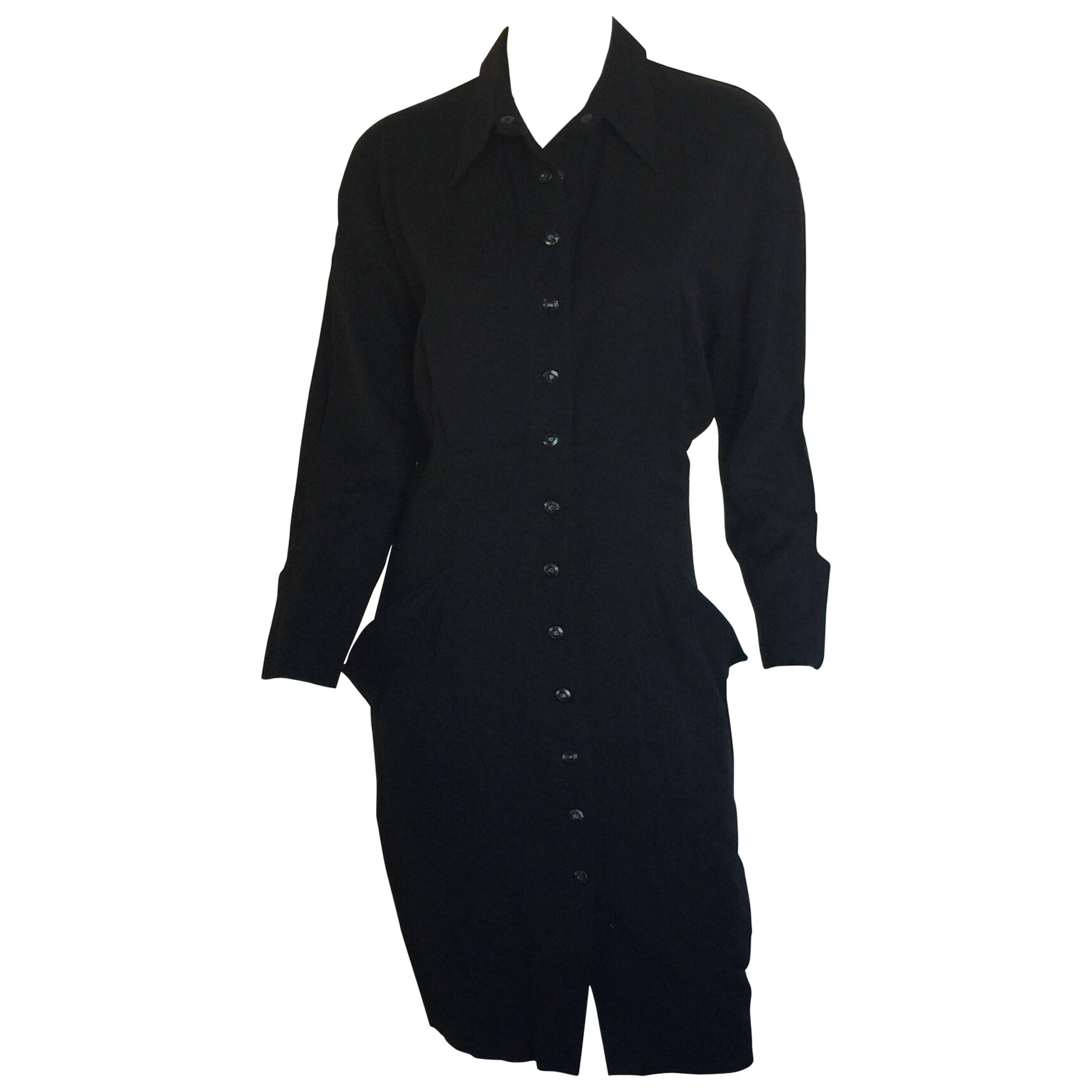 Black button down 1908s Thierry Mugler Dress  For Sale