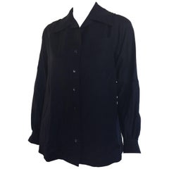 Yves Saint Laurent 1970s navy wool blend blouse