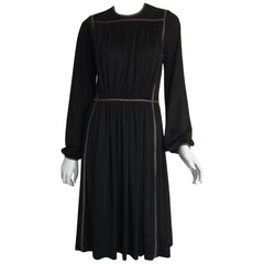 Vintage Black & Brown Pipping Jersey Donald Brooks Dress