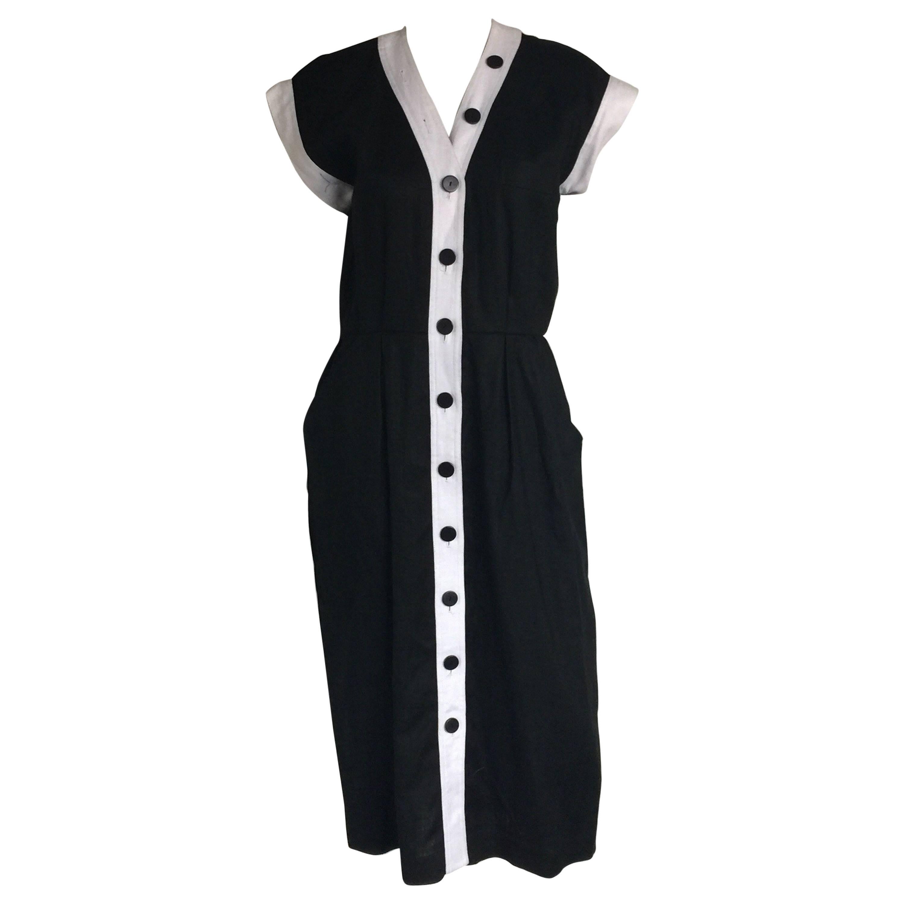 Yves Saint Laurent black and white linen dress For Sale