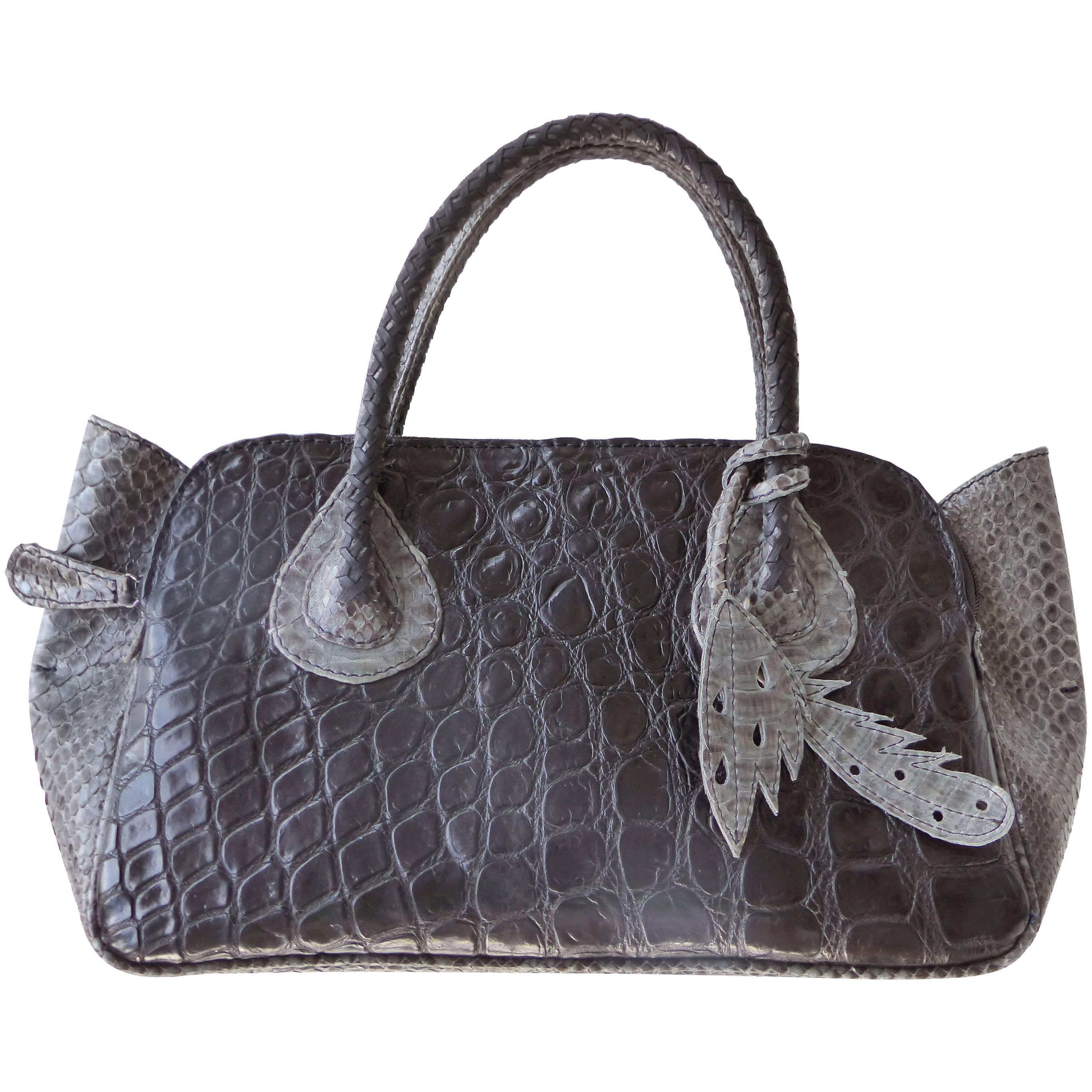 "It" Bag with Salt Water Crocodile and Rubberized Python Designed by Glen Arthur For Sale