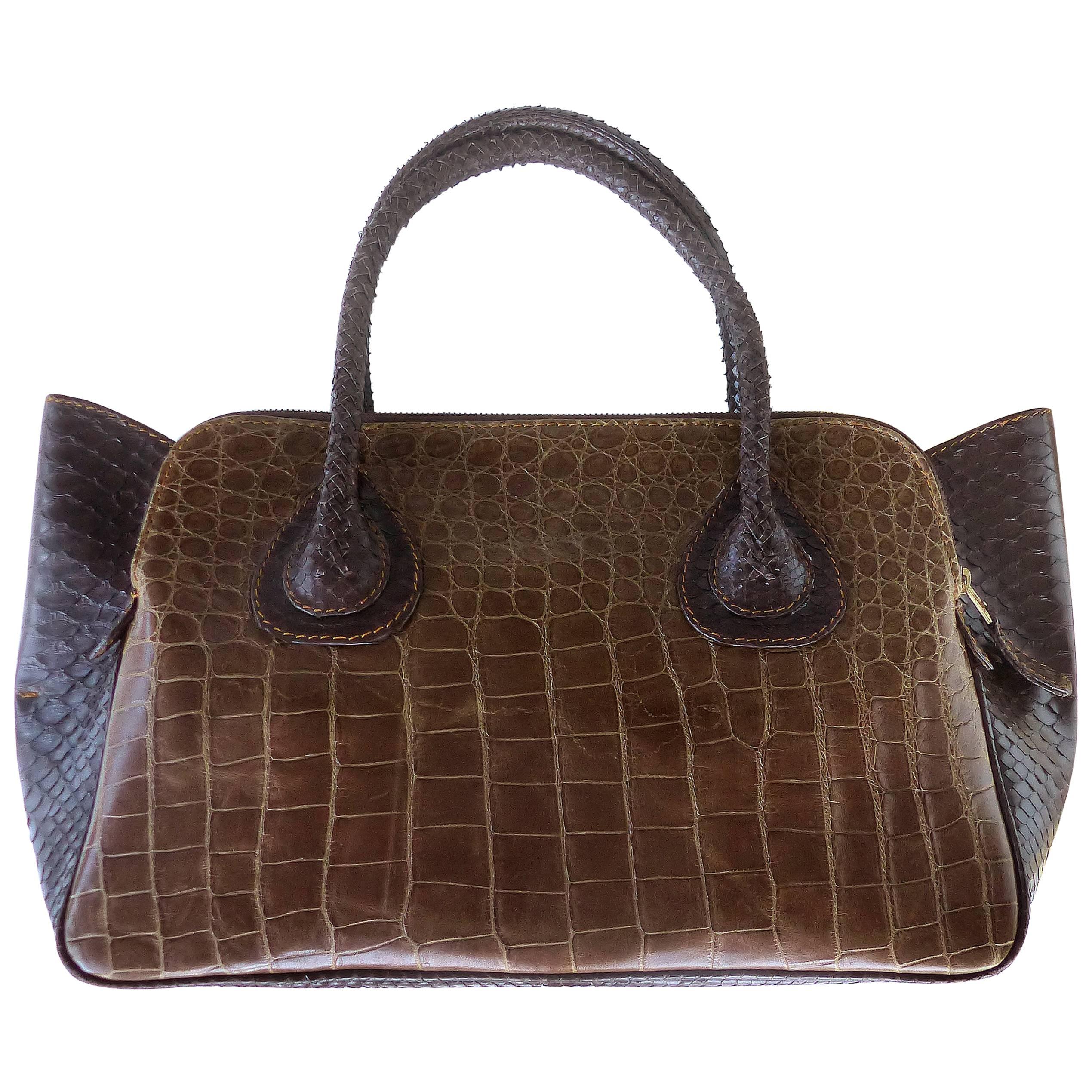 "It" Bag in Tobacco Salt Water Crocodile and Rubberized Python by Glen Arthur For Sale