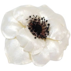 Chanel Camellia Iridescent Cream and Black Brooch