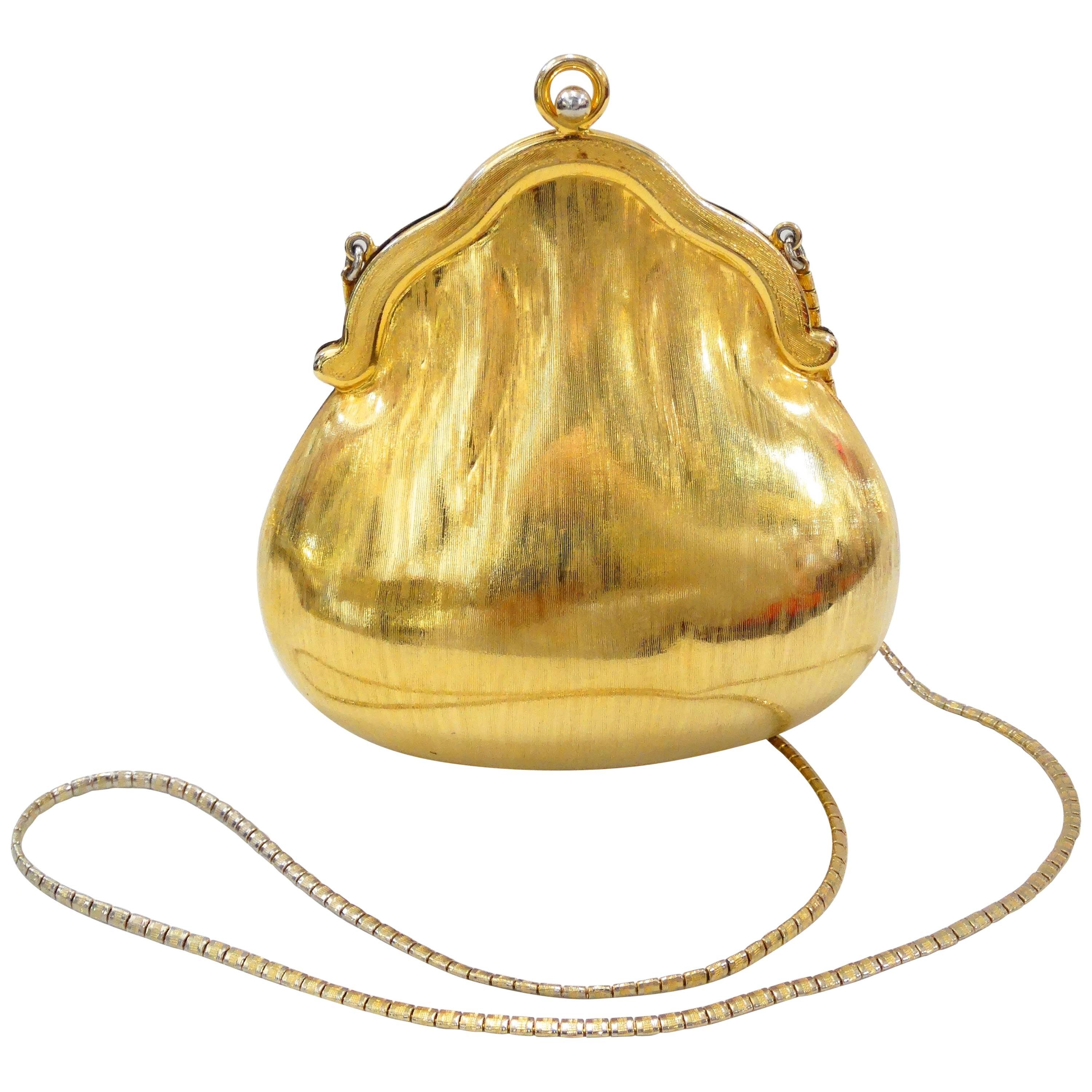1960s Judith Leiber Chatelaine Brushed Gold Evening Bag