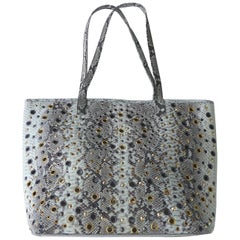 Natural Variegated Python Perforated & Studded Tote Bag by Glen Arthur Designs