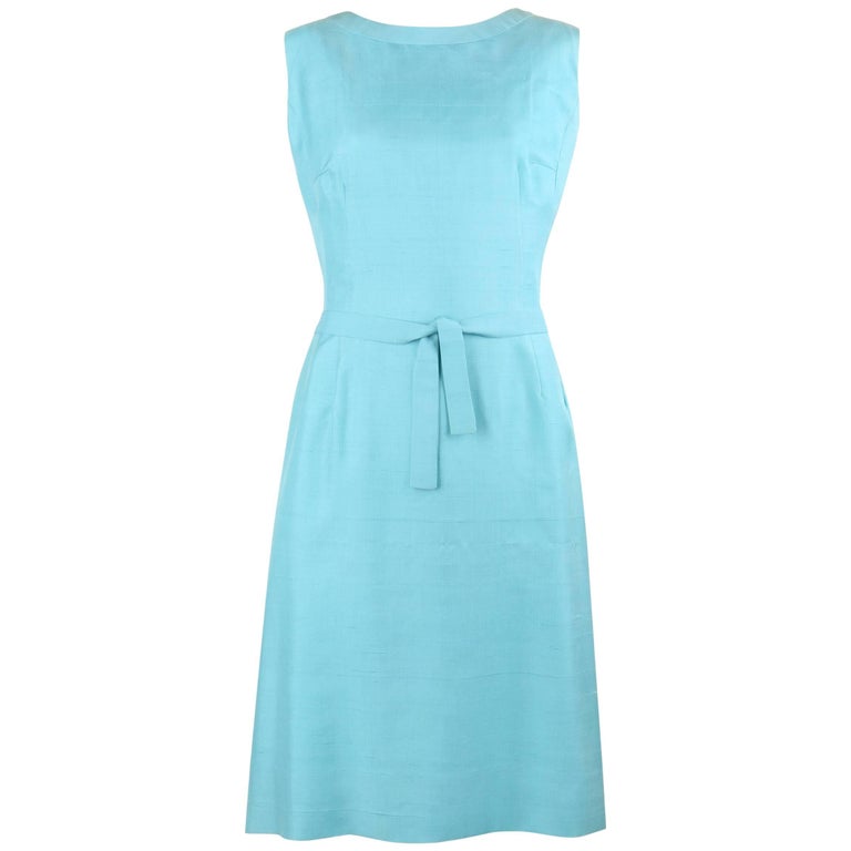 PIERRE CARDIN c.1960's Aquamarine Blue Silk Knife Pleated Shift Dress +  Belt For Sale at 1stDibs | courreges blue cobalt cutout vinyl shift dress,  blue silk shift dress, aquamarine blue dress