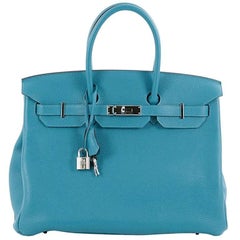 Hermes Birkin Handbag Turquoise Togo with Palladium Hardware 35