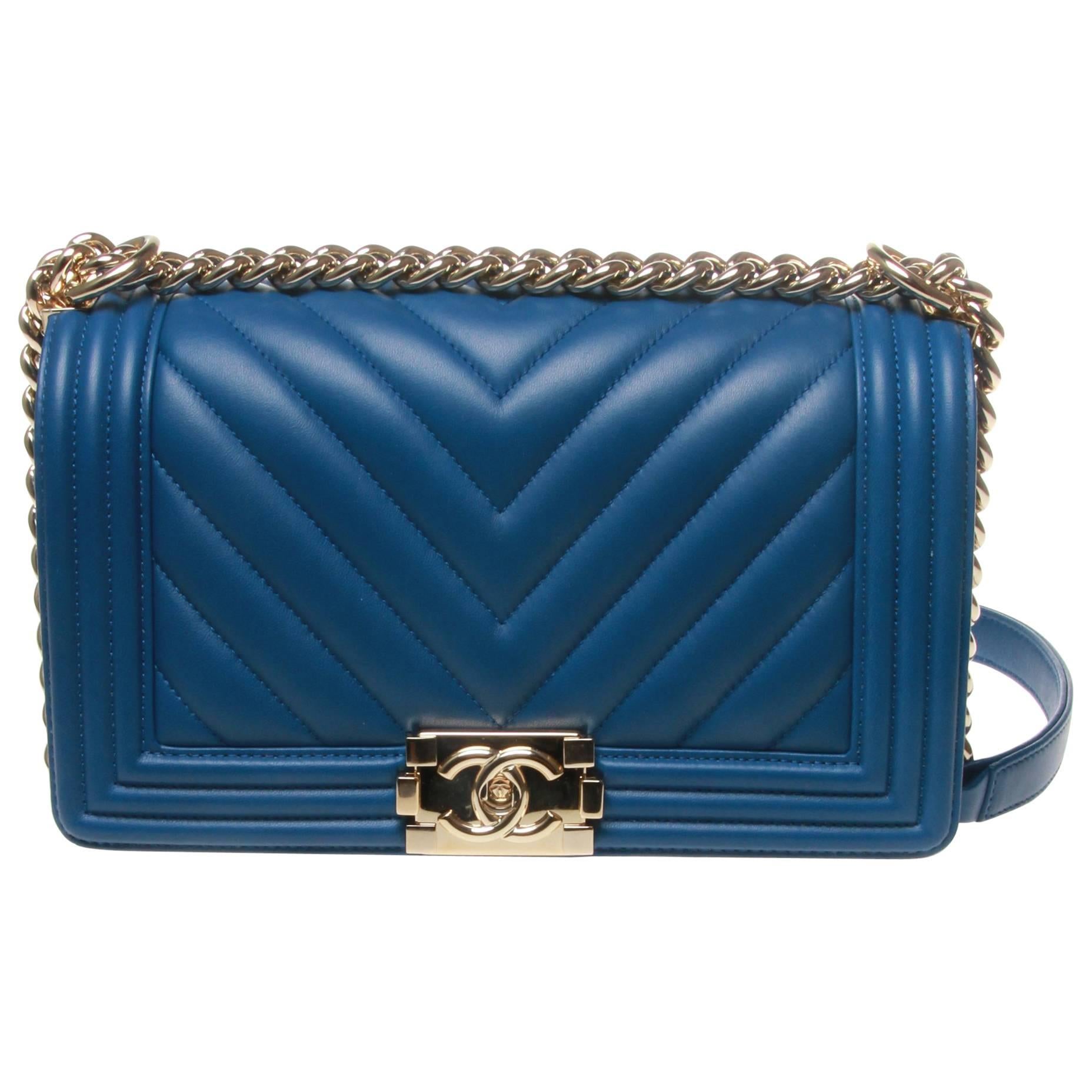 Chanel boy cobalt blue with silver hardware