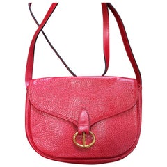 MINT. Vintage Christian Dior red genuine grained leather shoulder bag with logo