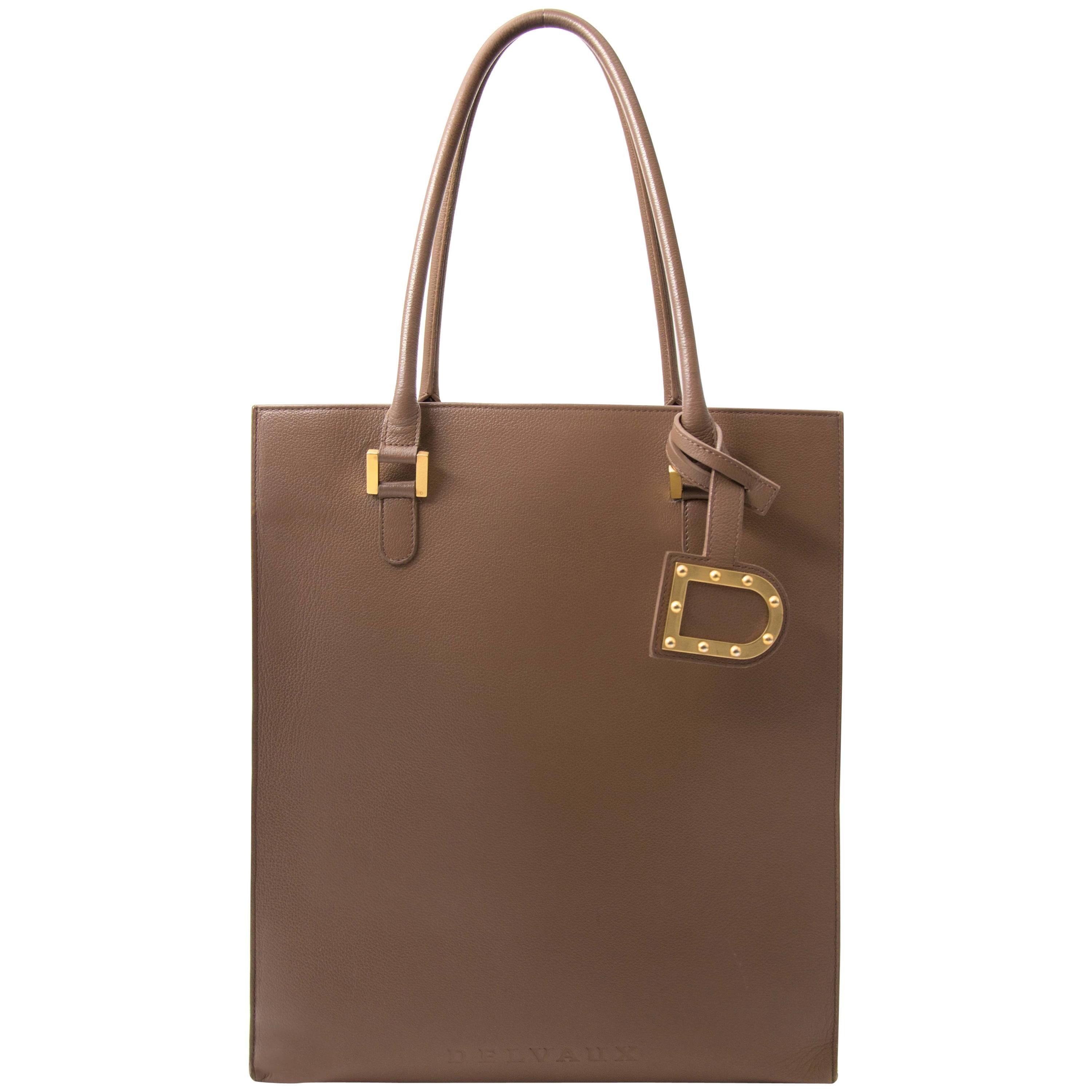 Delvaux Taupe Leather Paper Bag
