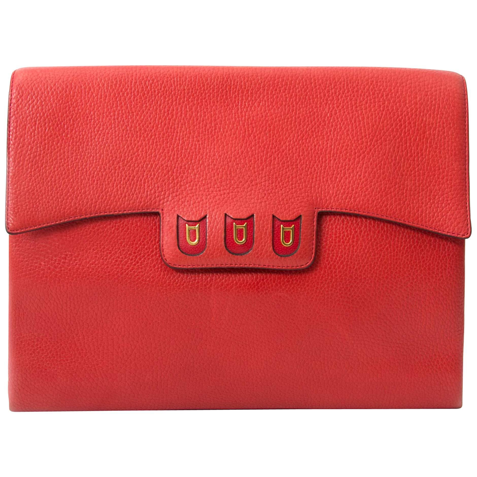  Delvaux Coral Red Briefcase Clutch
