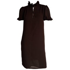 Mr. Blackwell brown ruffle sleeve dress 