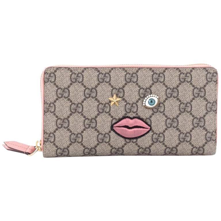 Gucci Zip Around Wallet GG Coated Canvas with Face Applique