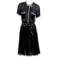 Black Vintage Chanel Semi-Sheer Belted Dress