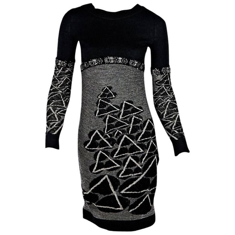 Black Chanel Wool Intarsia Sweater Dress