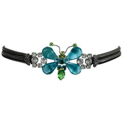 Schreiner New York signed aqua green crystal with silver stretch belt 1960s