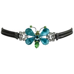 Schreiner New York signed aqua green crystal with silver stretch belt 1960s