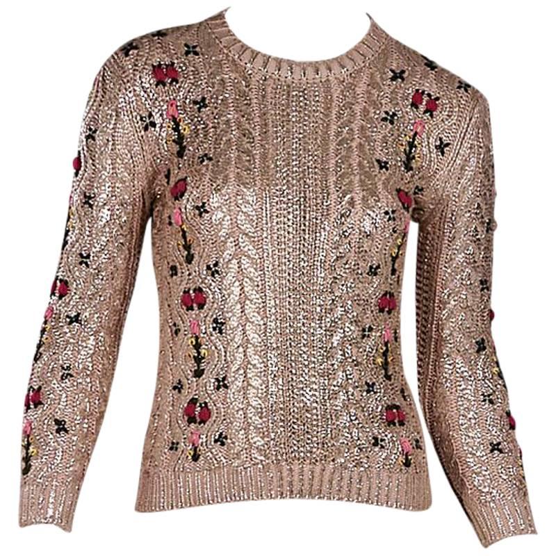 Metallic Pink Gucci Floral Embroidered Sweater