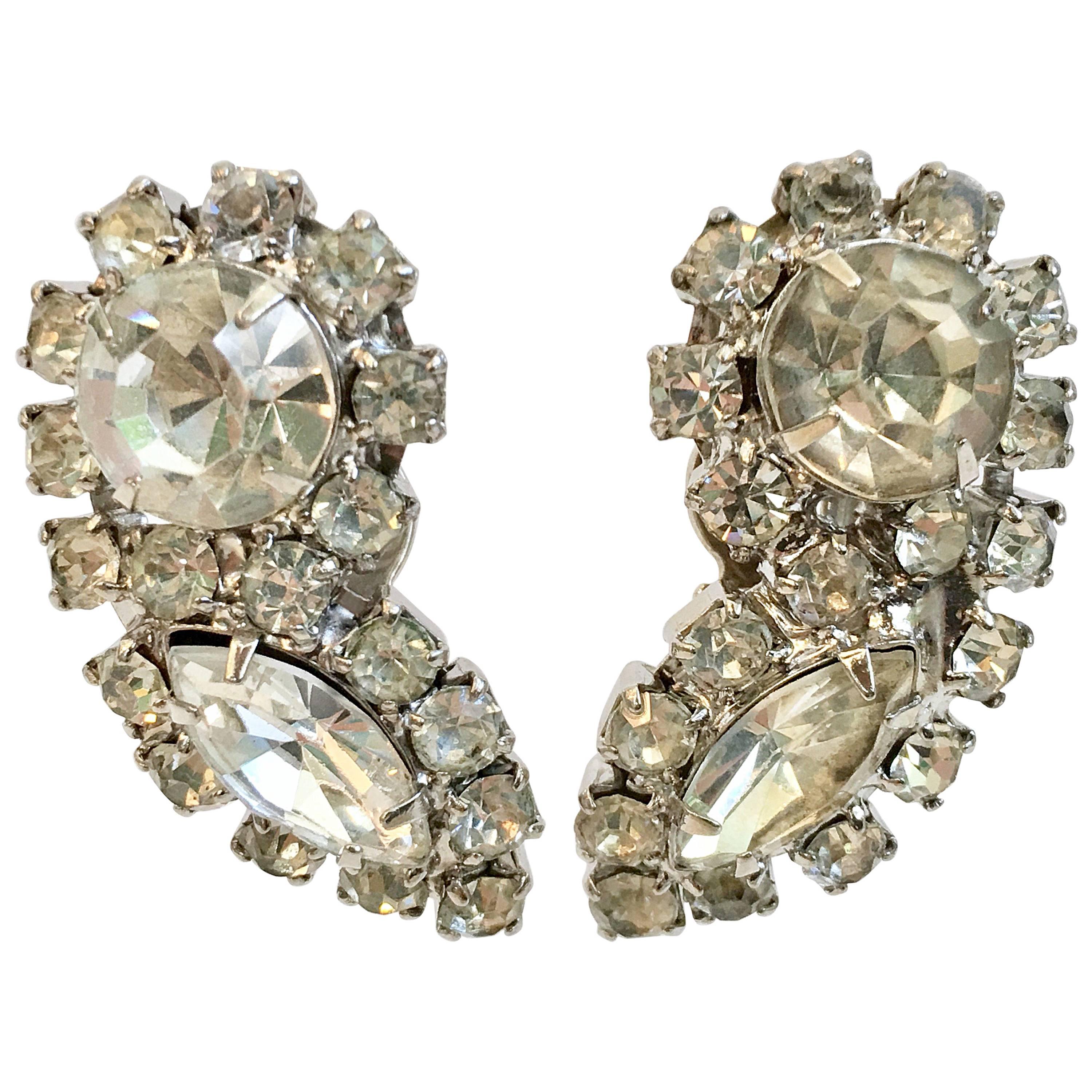 Mid-Century Austrian Crystal Clear Rhinestone Earrinngs