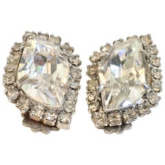 Mid-Century Pair Of Silver & Swarovski Crystal Earrings By, Weiss