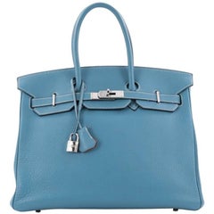 Hermes Bicolor Clemence Birkin Handbag 35 with Palladium Hardware 