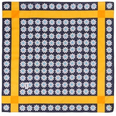 YVES SAINT LAURENT YSL Navy Blue Multicolor Daisy Floral Print Cotton Scarf