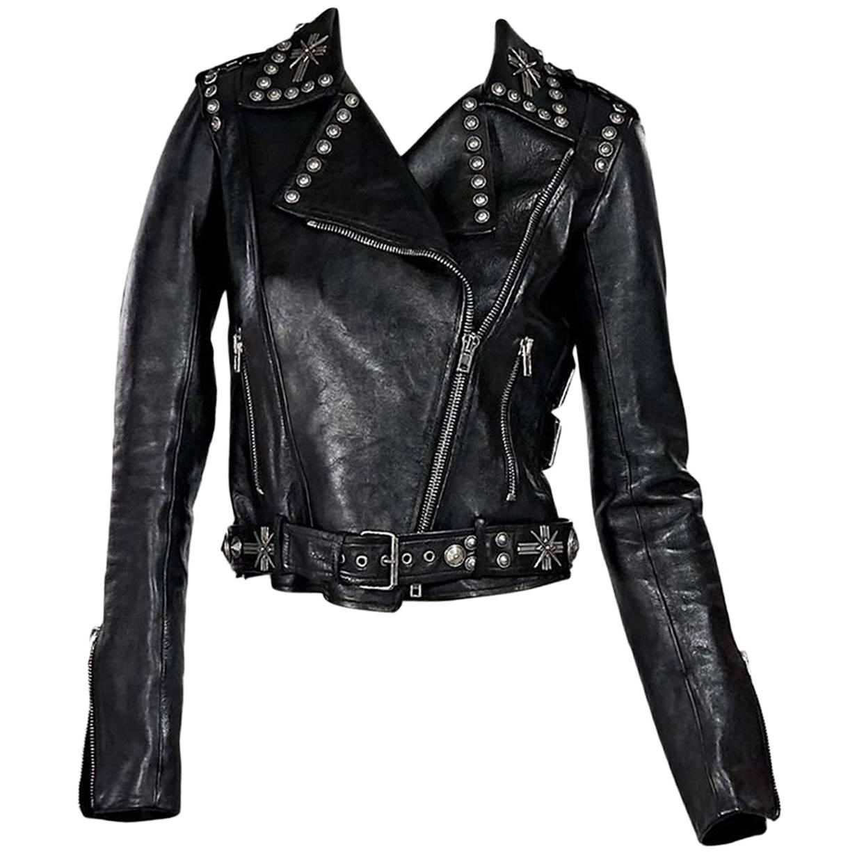 Black Fausto Puglisli Studded Leather Jacket