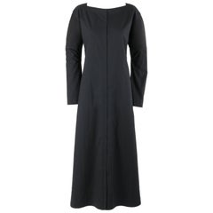 ISSEY MIYAKE Black Long Sleeve Rib Knit Detail Full Length Coat Dress