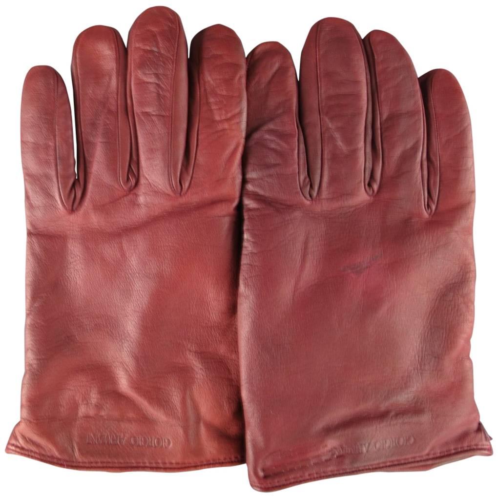 Men's GIORGIO ARMANI Size M Burgundy Lamb Skin Leather Gloves