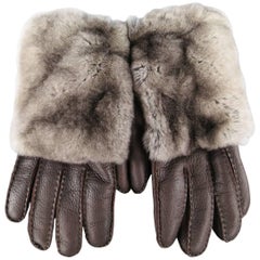 Men's GIORGIO ARMANI Size M Brown Leather Fur Patch Gloves