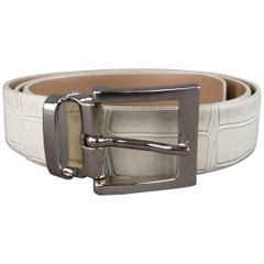 EMPORIO ARMANI Size 36 Off White Crocodile Embossed Leather Belt