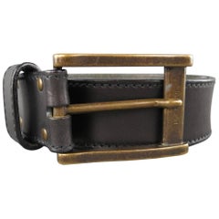 Men's DIOR HOMME Size 34 Black Leather Dark Gold Brass Buckle Belt