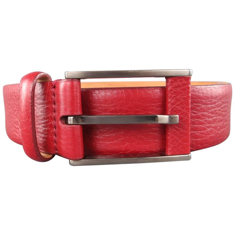 Men's GIORGIO ARMANI Size 34 Deep Red Pebbled Leather Belt