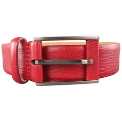 Men's GIORGIO ARMANI Size 34 Deep Red Pebbled Leather Belt