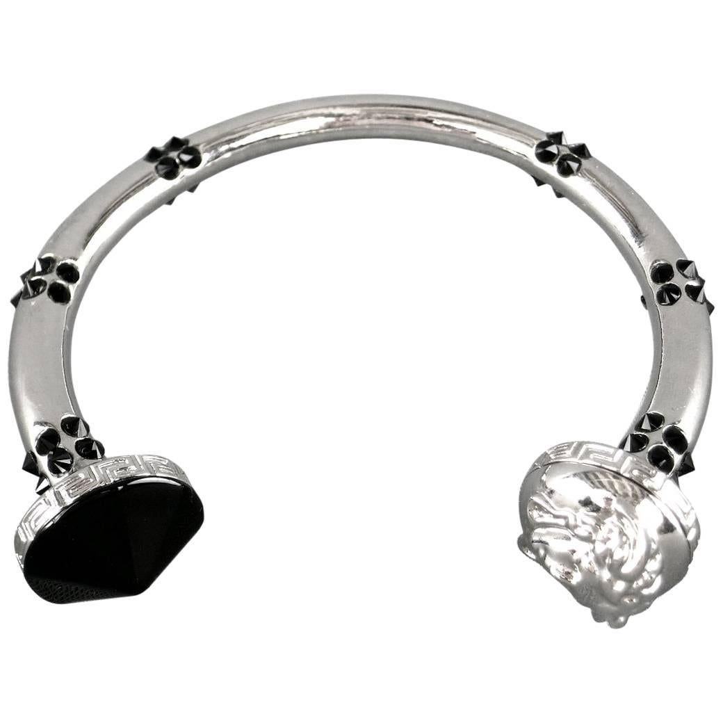 VERSACE Black Crystal Studded Silver Medusa Bracelet
