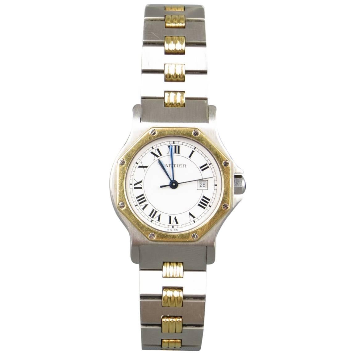 Vintage CARTIER Watch Silver Stainless Steel & 18k Gold - Retails at $5, 800.00