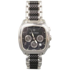 DAVID YURMAN Silver & Black Stainless Steel Thoroughbred Chronograph Watch