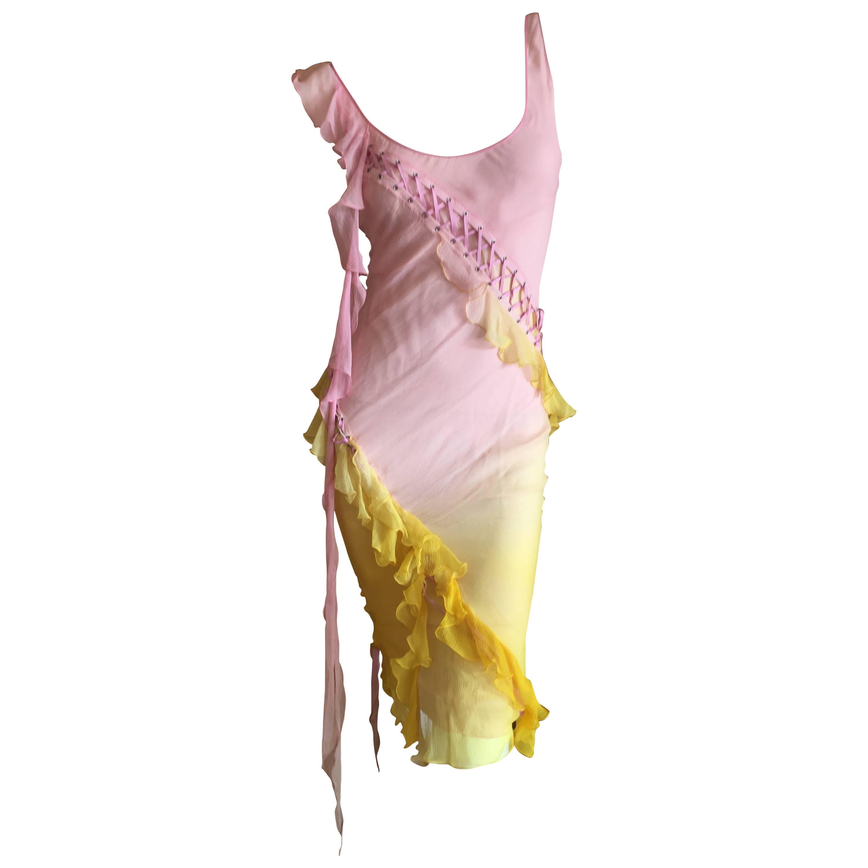 Christian Dior by John Galliano Corset Lace Bias Cut Ombre Silk Cocktail Dress.  For Sale