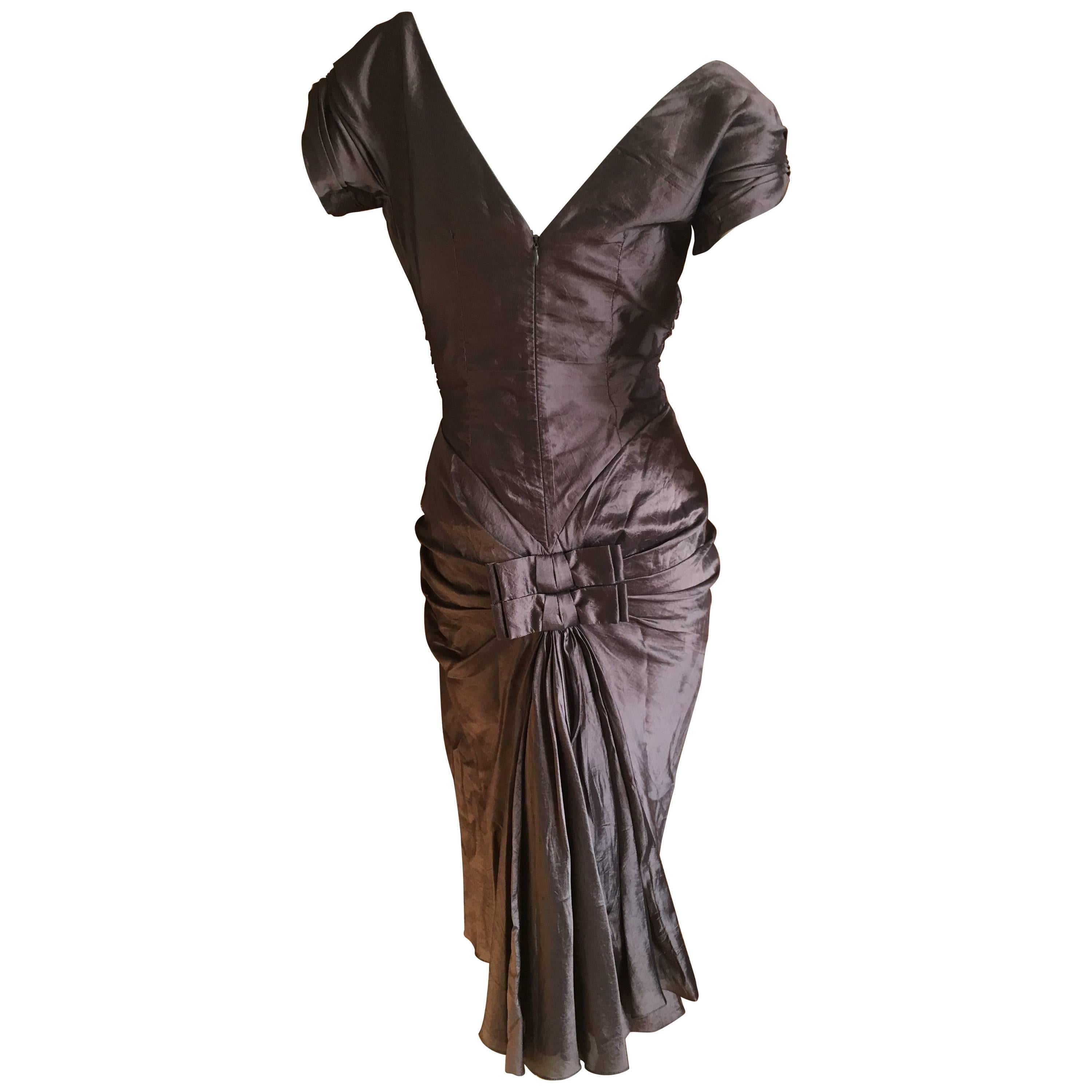 Christian Dior by John Galliano 2006 Silver Gray Dupioni Silk 1940's Style Dress For Sale
