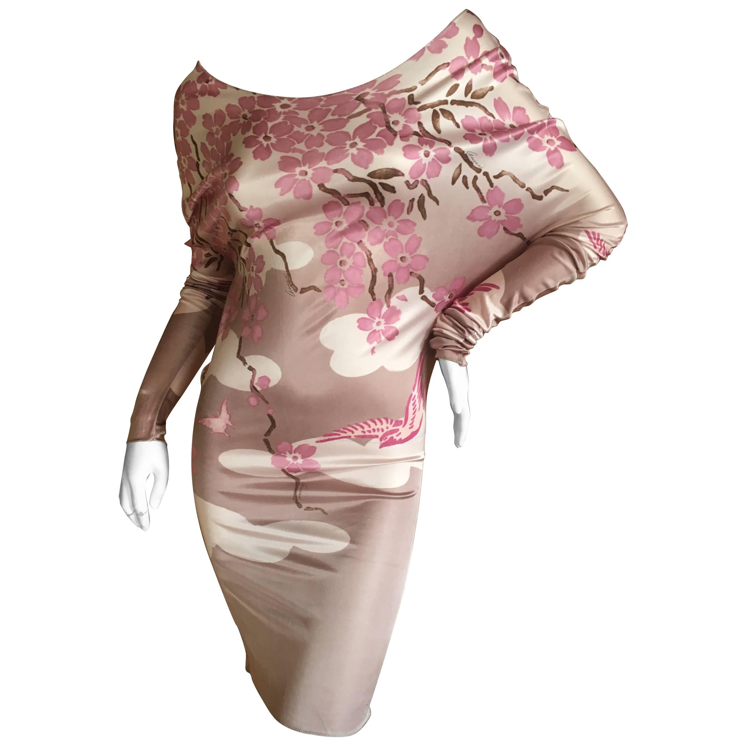 Gucci 2003 Tom Ford Japonaise Dogwood Blossom Long Sleeve Mini Dress For Sale