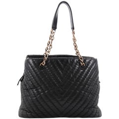 Chanel Surpique Chevron Iridescent Calfskin Large CC Charm Tote 