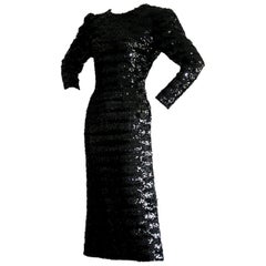 Beautiful Vintage Paco Rabanne Black Sequin Dress w/ Plunging Back