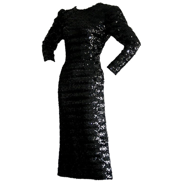 Beautiful Vintage Paco Rabanne Black Sequin Dress w/ Plunging Back at ...